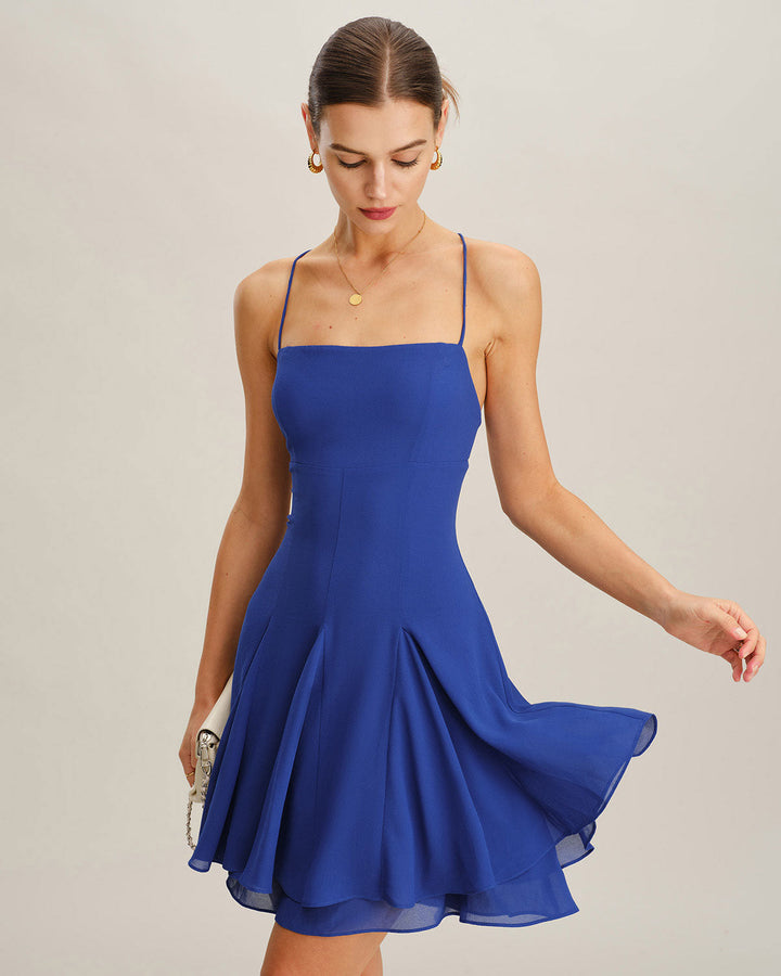 Morgan and Brooke | Chiffon Backless Mini Dress for Women in Blue