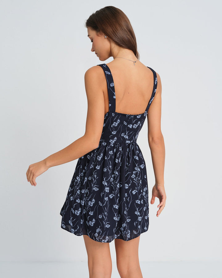 Morgan and Brooke | Floral Mini Dress for Women in Navy with Sweetheart Neck