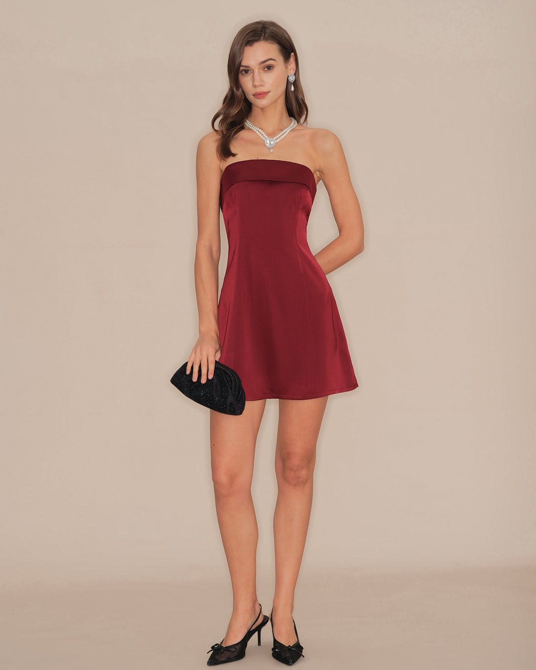 Morgan and Brooke | Strapless A-Line Mini Dress for Women in Red