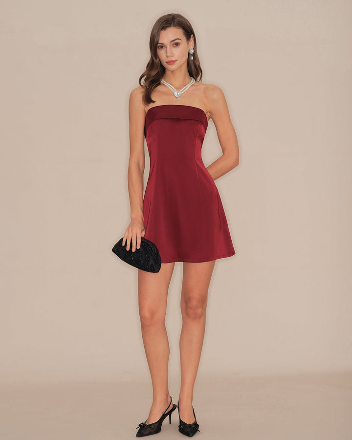 Morgan and Brooke | Strapless A-Line Mini Dress for Women in Red