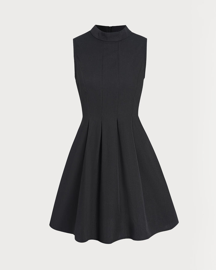 Morgan and Brooke | Black Mock Neck Ruched Sleeveless Mini Dress