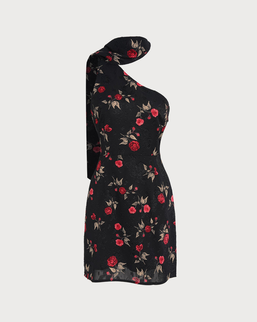 Morgan and Brooke | One Shoulder Mini Dress in Black Jacquard