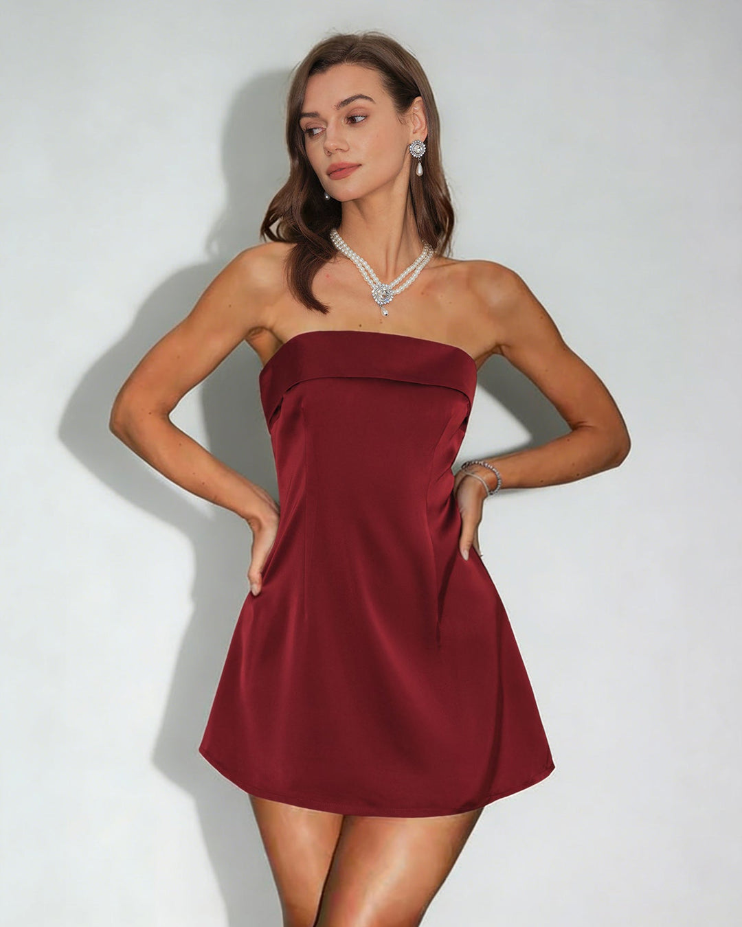 Morgan and Brooke | Strapless A-Line Mini Dress for Women in Red