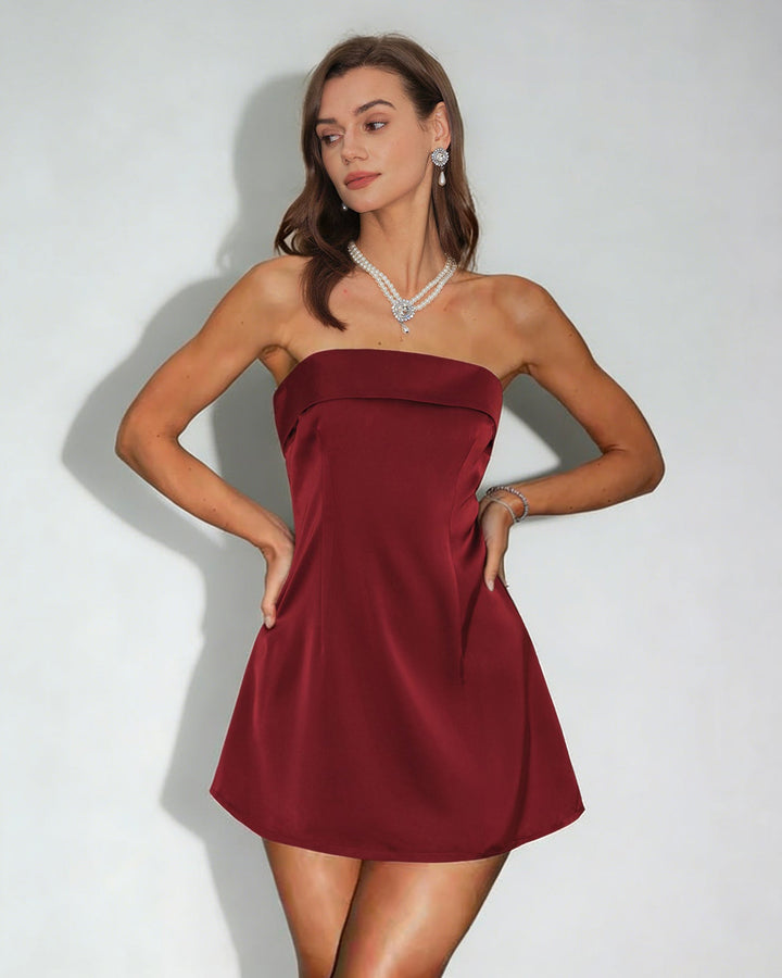 Morgan and Brooke | Strapless A-Line Mini Dress for Women in Red