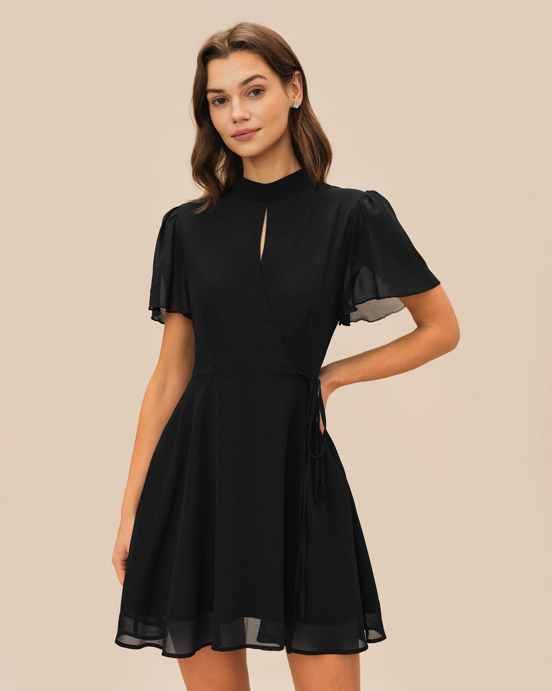 Morgan and Brooke | Black Mini Dress with Butterfly Sleeves