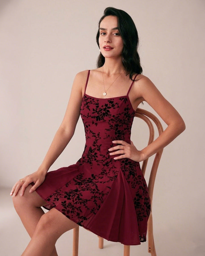 Morgan and Brooke | Floral Mini Dress for Women in Wine Red