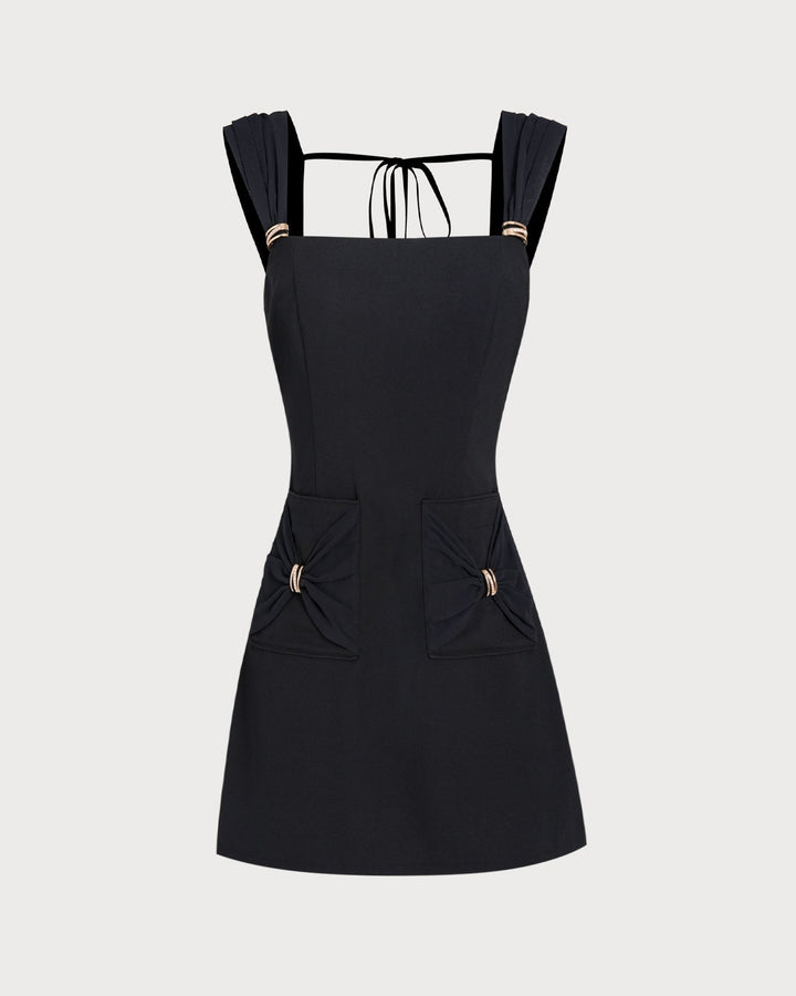 Morgan and Brooke | Black Square Neck Cap Sleeve Mini Dress