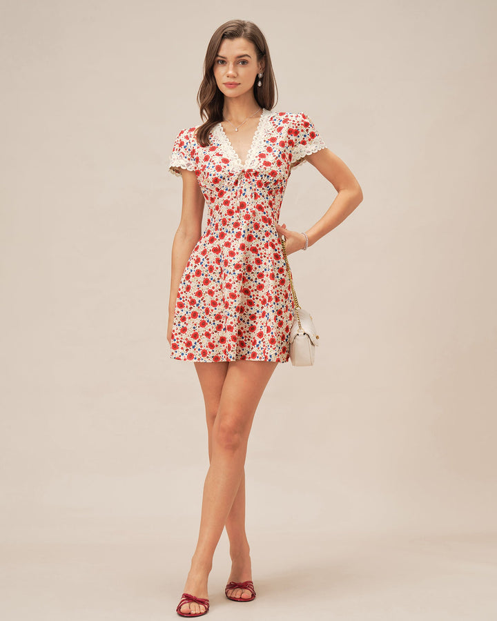 Morgan and Brooke | Floral Lace Mini Dress for Women in Red