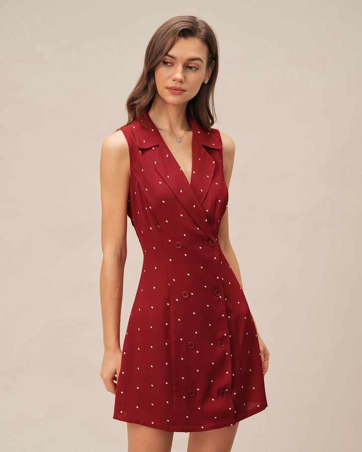 Morgan and Brooke | V Neck Polka Dot Mini Dress for Women in Red