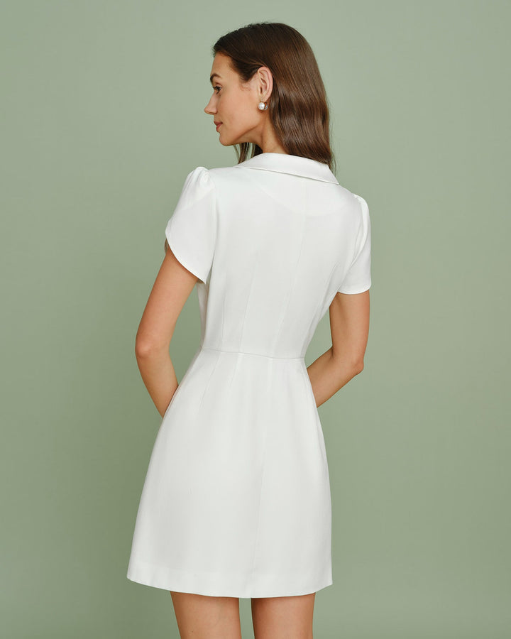 Morgan and Brooke | Satin Mini Dress, Beige, Women's, Collared, Fitted