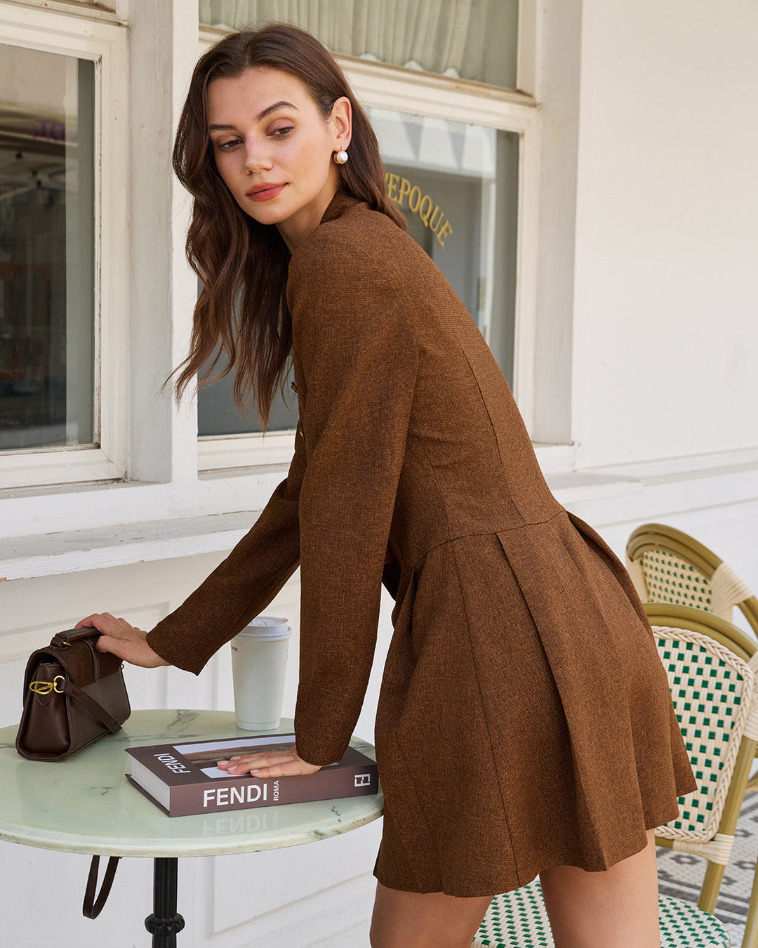 Morgan and Brooke | Brown Ruched A-Line Mini Dress