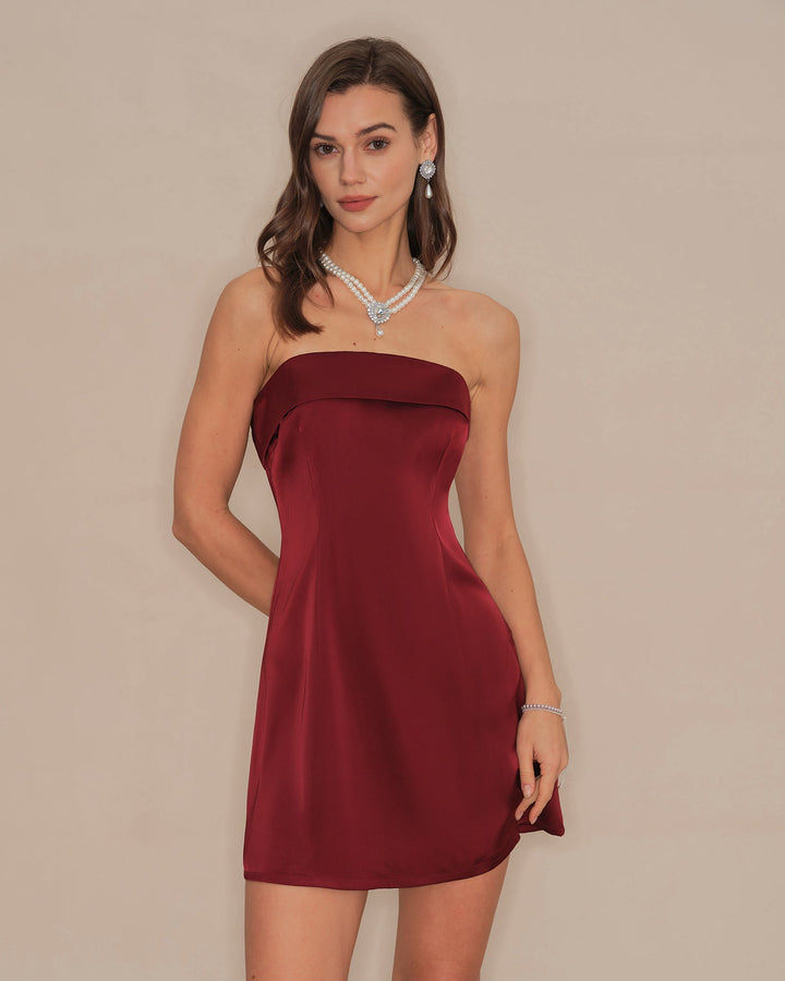 Morgan and Brooke | Strapless A-Line Mini Dress for Women in Red