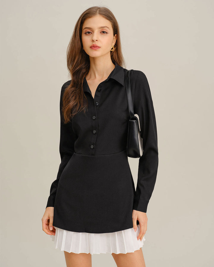 Morgan and Brooke | A-Line Mini Dress for Women in Black with Contrasting Details