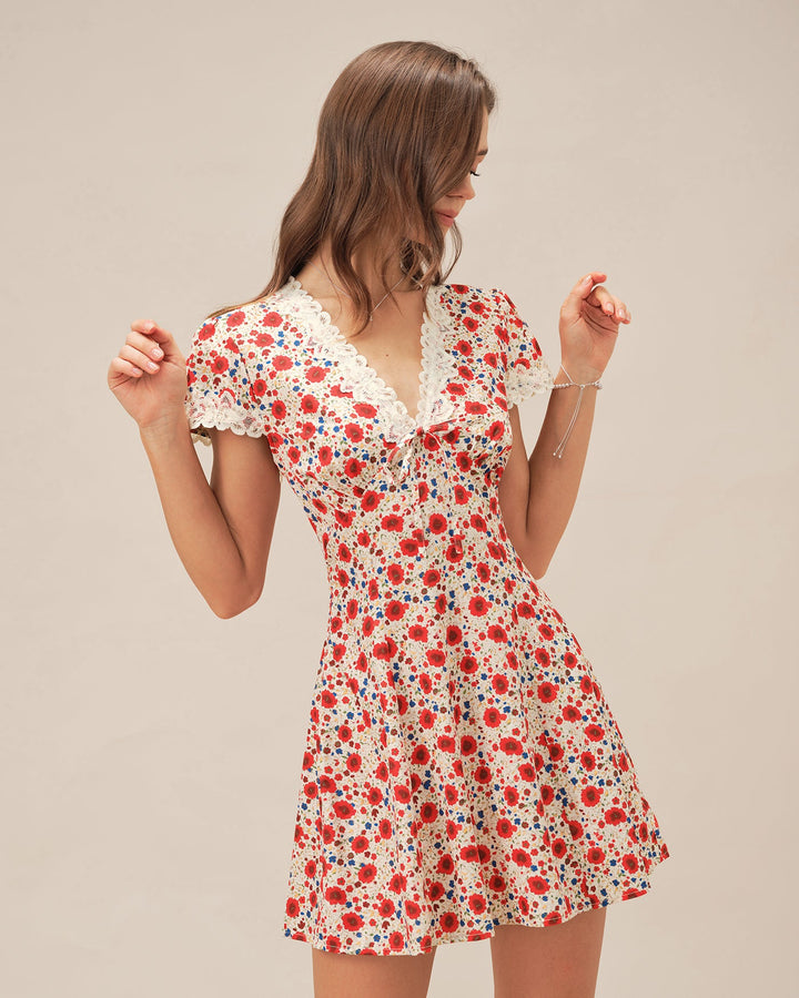 Morgan and Brooke | Floral Lace Mini Dress for Women in Red