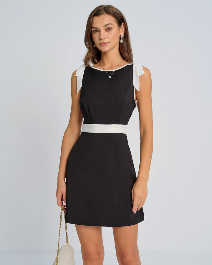 Morgan and Brooke | Black Mini Dress with Contrasting Bowknot