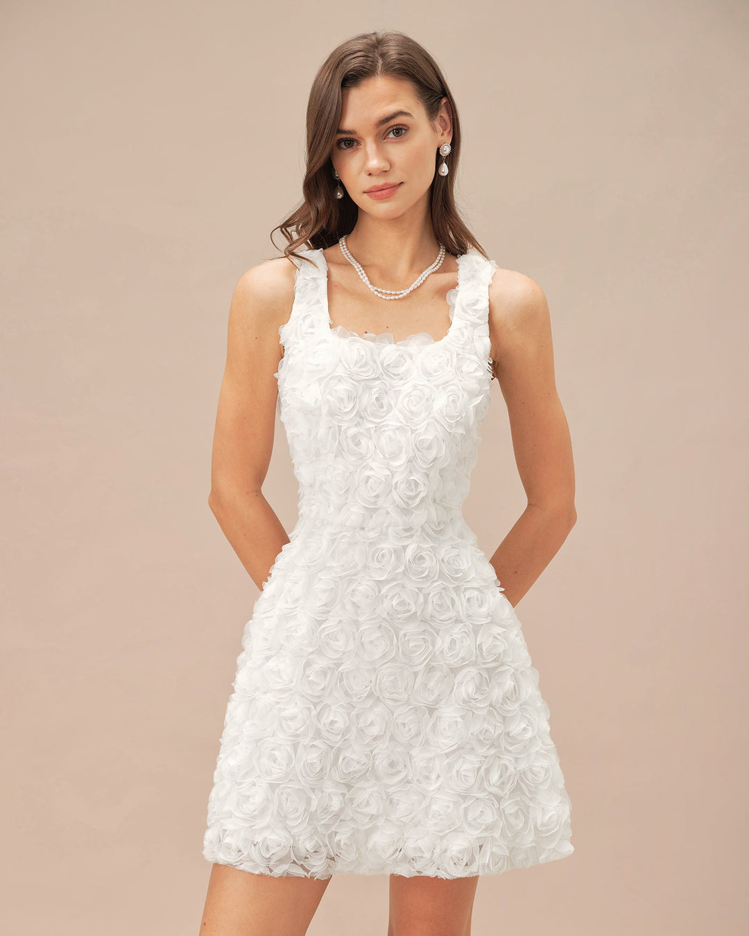 Morgan and Brooke | Floral A-Line Mini Dress for Women in White