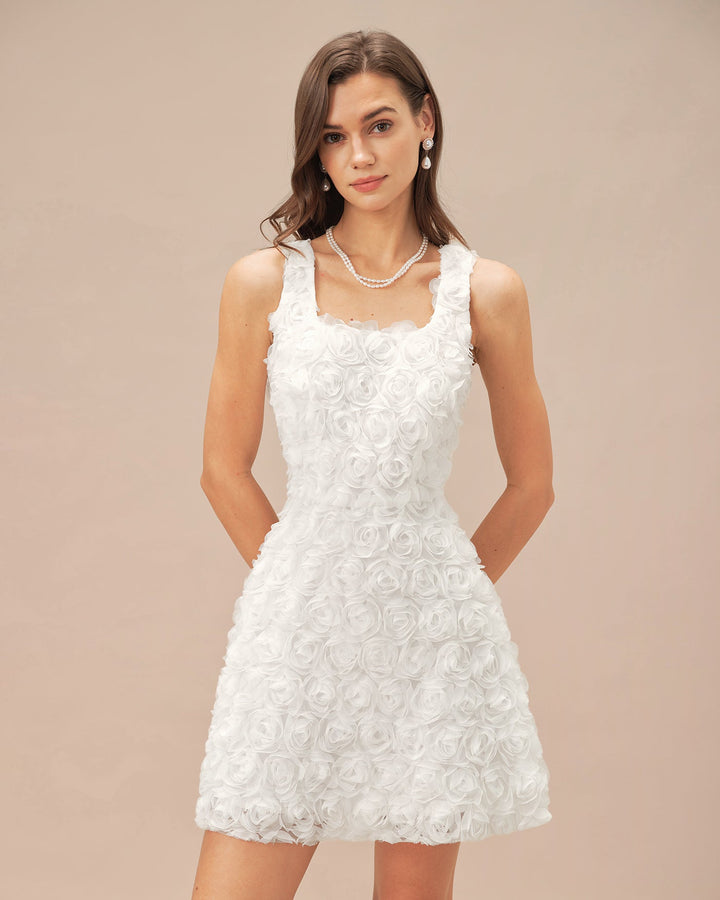 Morgan and Brooke | Floral A-Line Mini Dress for Women in White