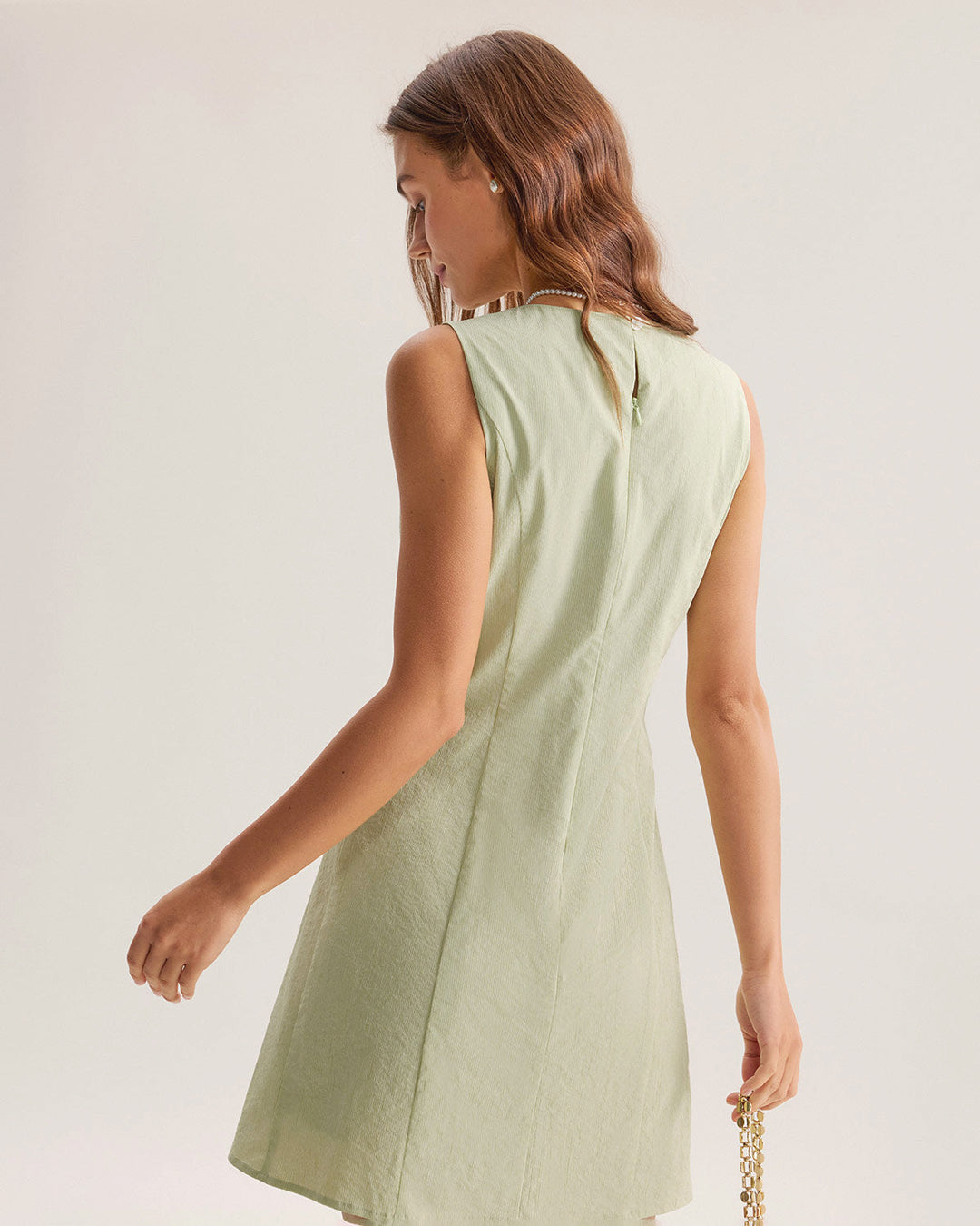 Morgan and Brooke | Green Boat Neck Sleeveless Mini Dress