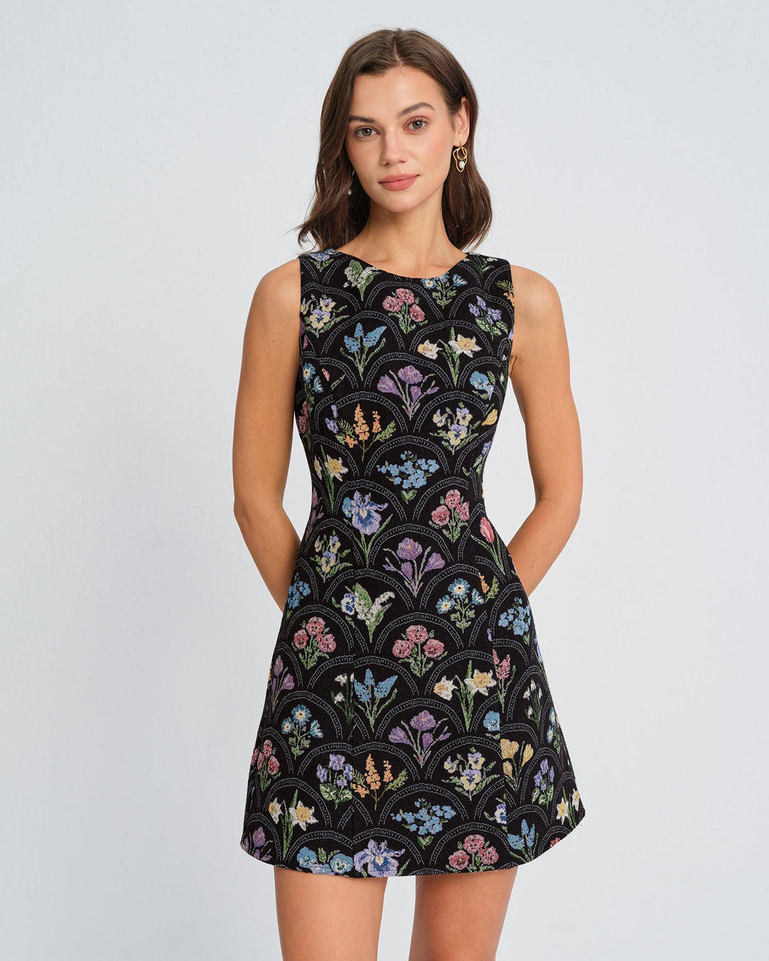 Morgan and Brooke | Floral Boat Neck Mini Dress, Black