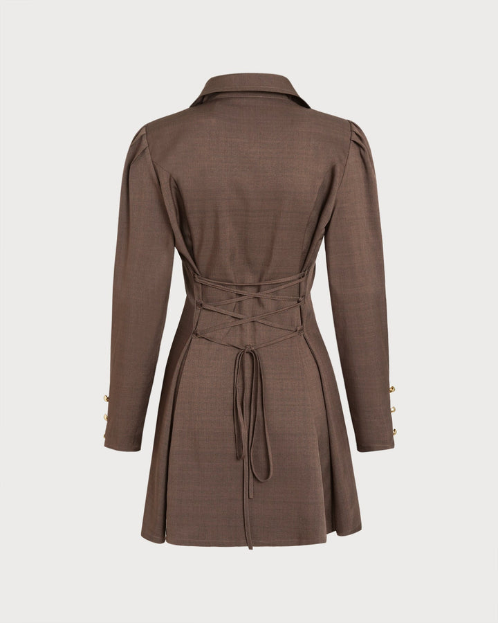 Morgan and Brooke | Brown Tie Button Mini Dress