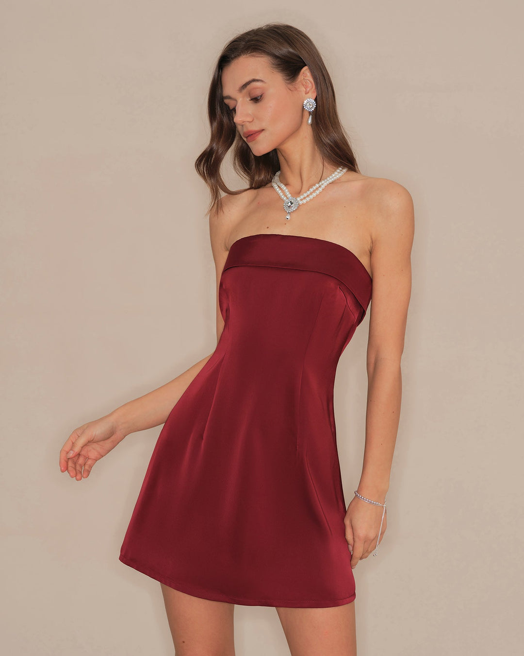 Morgan and Brooke | Strapless A-Line Mini Dress for Women in Red