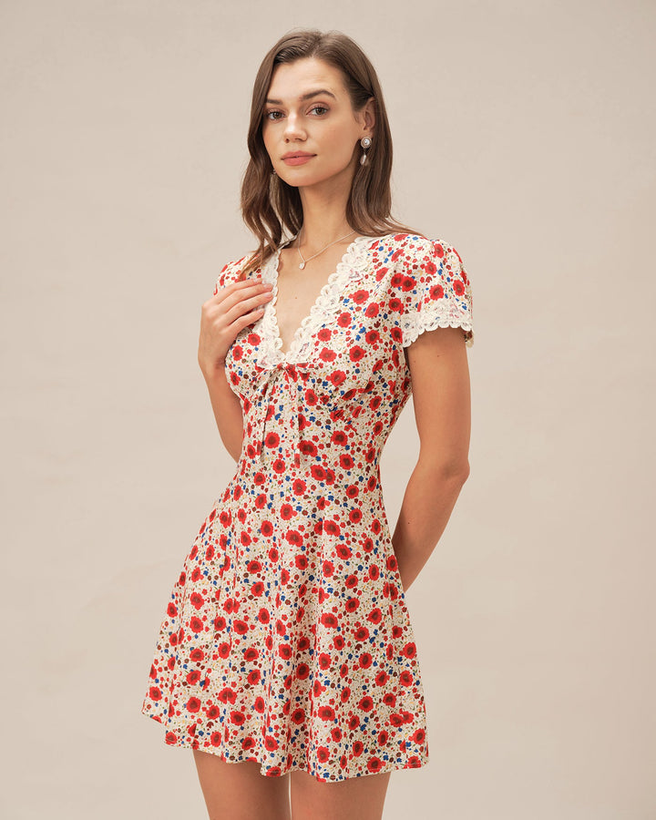 Morgan and Brooke | Floral Lace Mini Dress for Women in Red