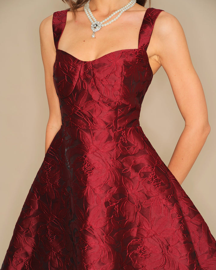Morgan and Brooke | Wine Red Jacquard Mini Dress