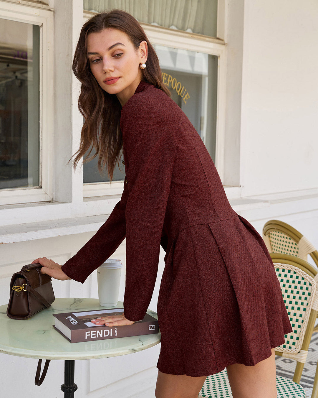Morgan and Brooke | Pleated Mini Dress for Women in Wine Red