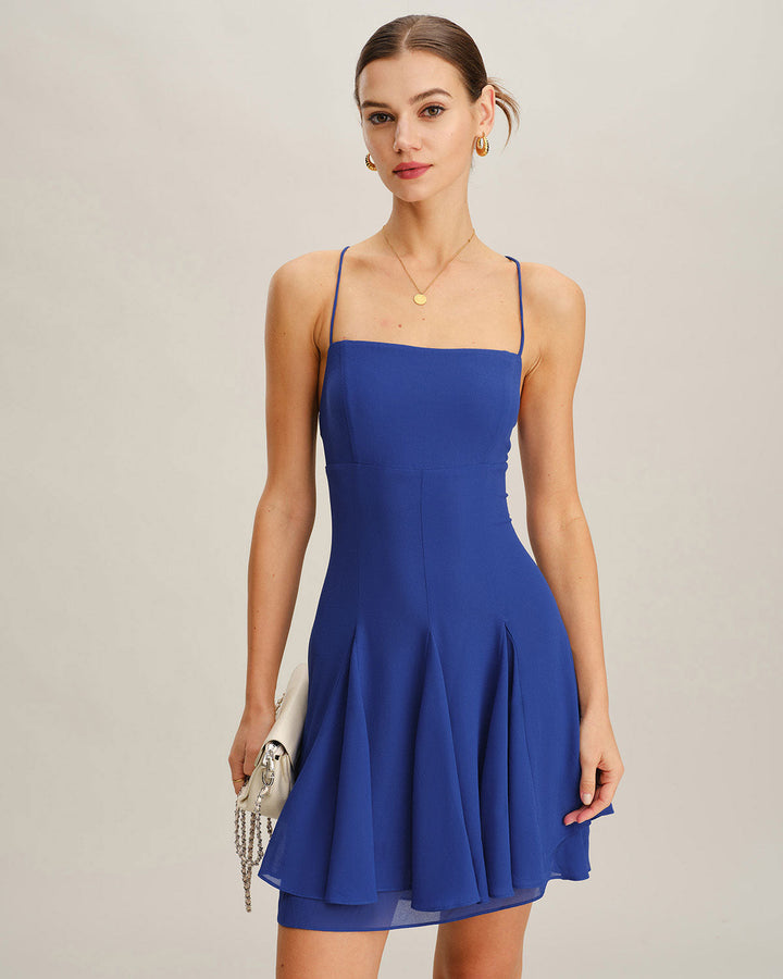 Morgan and Brooke | Chiffon Backless Mini Dress for Women in Blue
