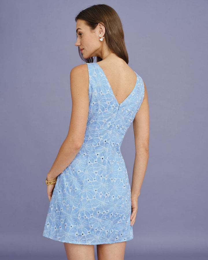 Morgan and Brooke | Sleeveless Mini Dress in Blue Embroidery