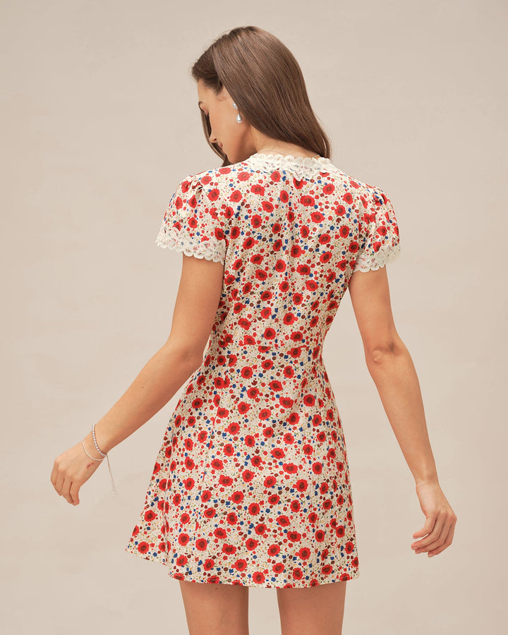 Morgan and Brooke | Floral Lace Mini Dress for Women in Red