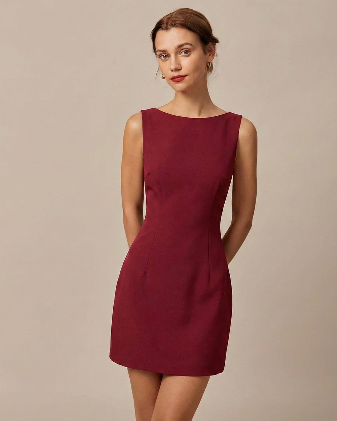 Morgan and Brooke | Boat Neck Backless Mini Dress for Women in Red
