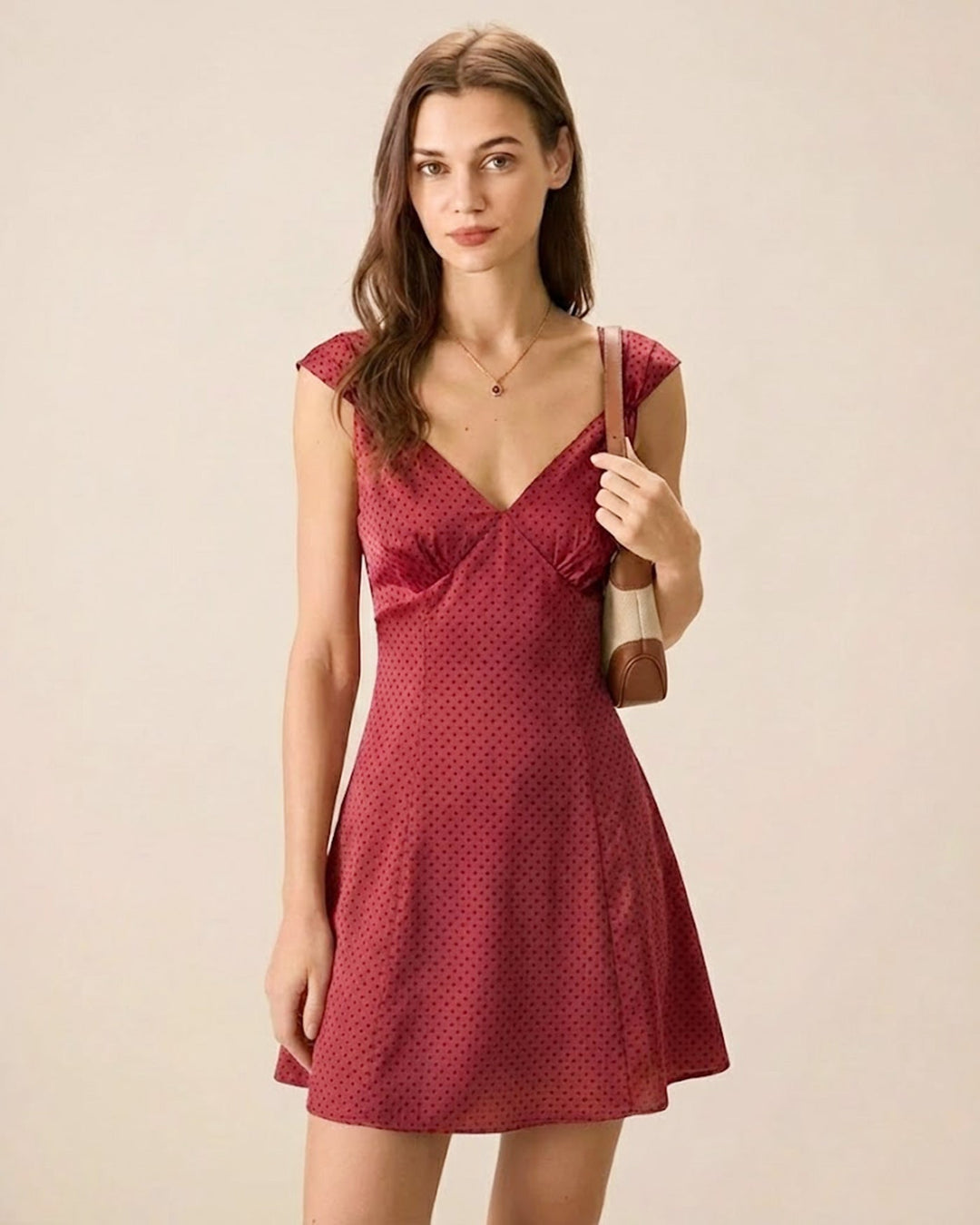 Morgan and Brooke | Satin Mini Dress for Women in Red with Polka Dots