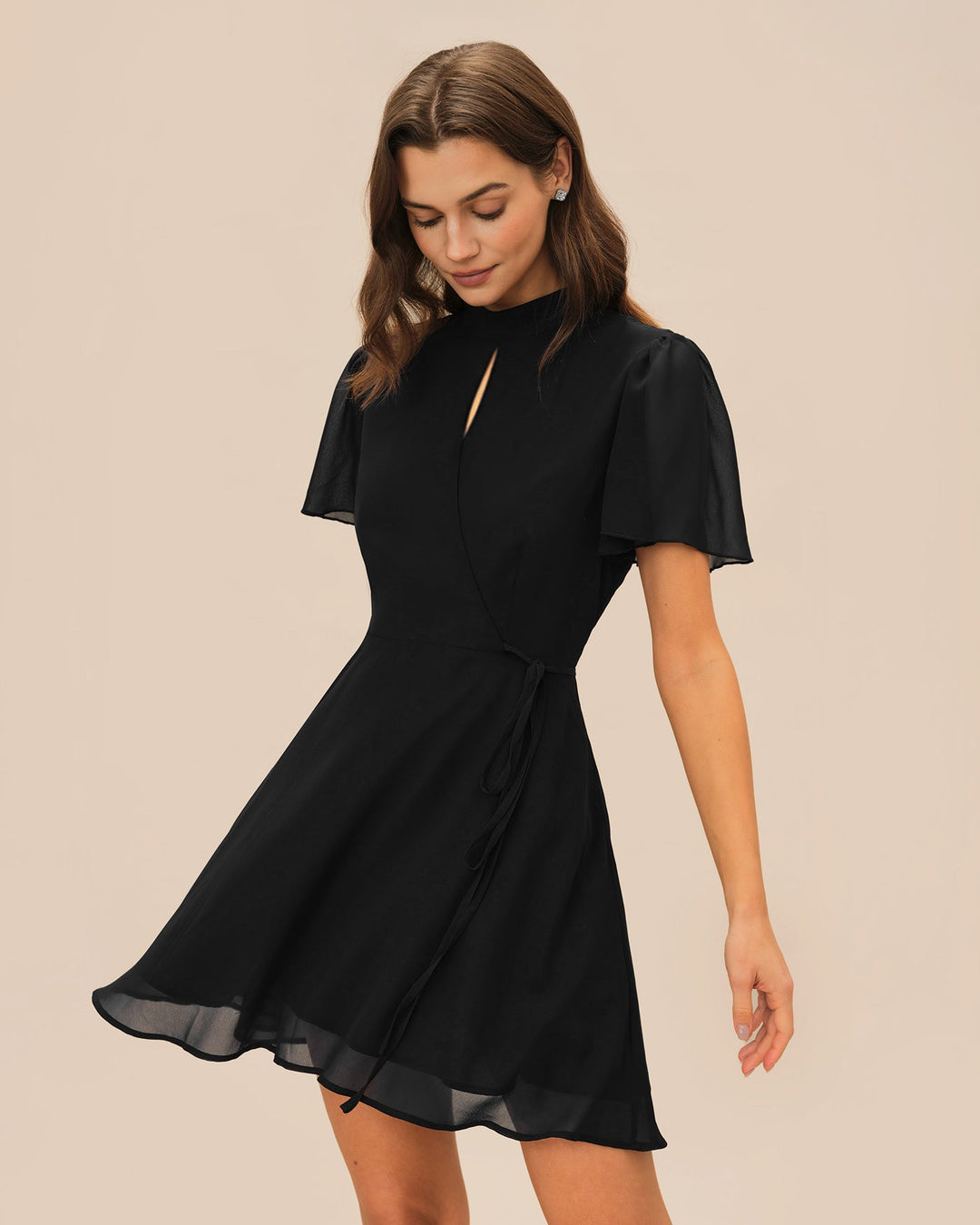Morgan and Brooke | Black Mini Dress with Butterfly Sleeves