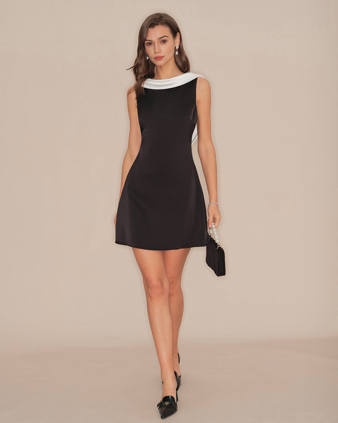 Morgan and Brooke | Cowl Neck Backless Mini Dress, Black