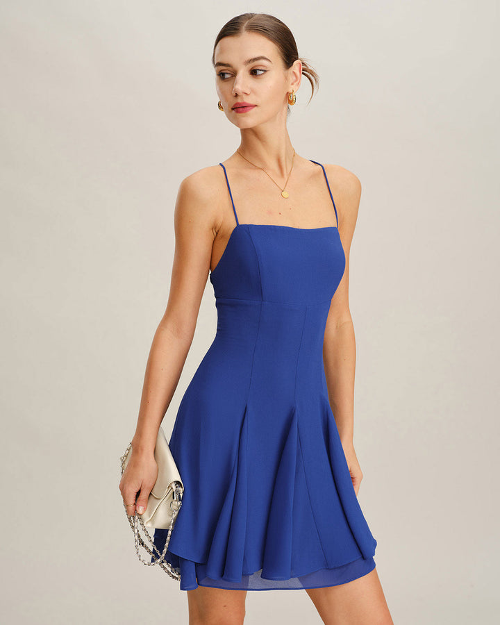 Morgan and Brooke | Chiffon Backless Mini Dress for Women in Blue