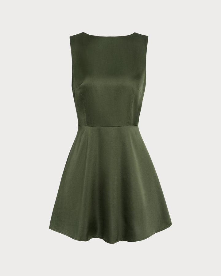 Morgan and Brooke | Satin Sleeveless Mini Dress in Green