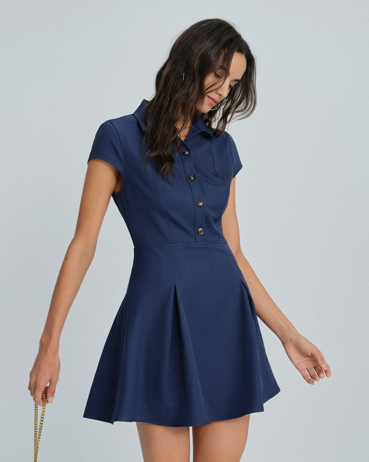 Morgan and Brooke | Navy Collar Button Mini Dress