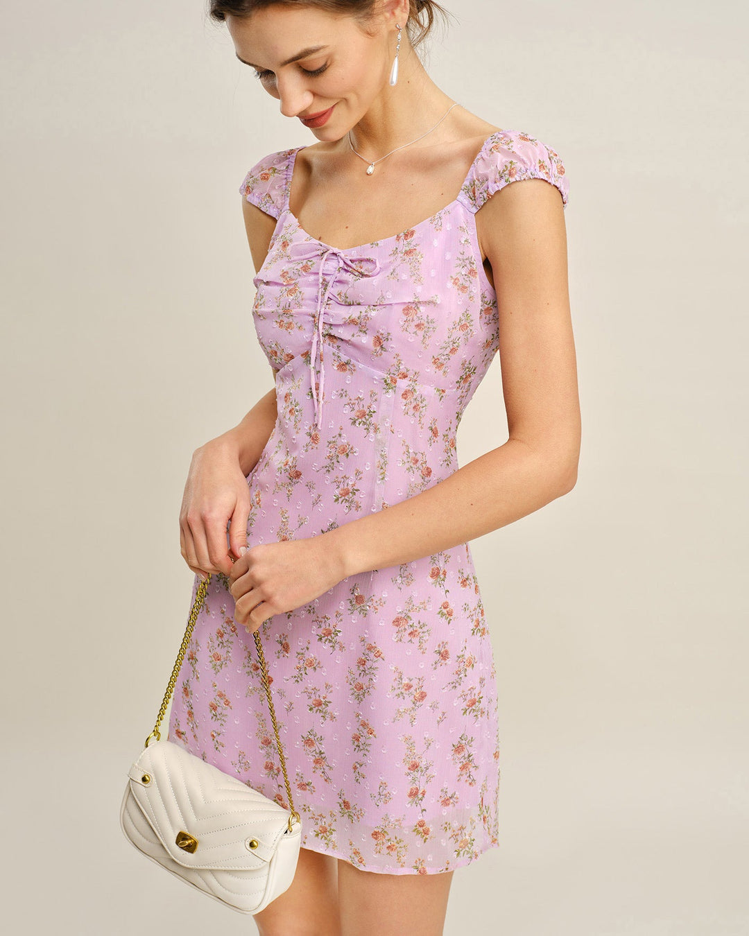 Morgan and Brooke | Sweetheart Neck Jacquard Mini Dress, Purple