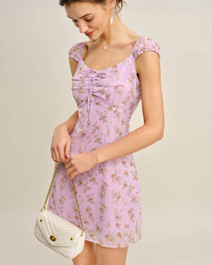 Morgan and Brooke | Sweetheart Neck Jacquard Mini Dress, Purple