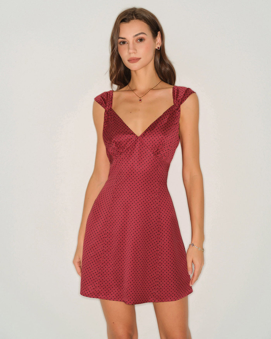 Morgan and Brooke | Satin Mini Dress for Women in Red with Polka Dots