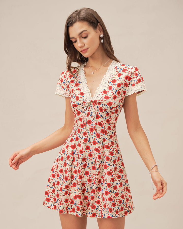 Morgan and Brooke | Floral Lace Mini Dress for Women in Red