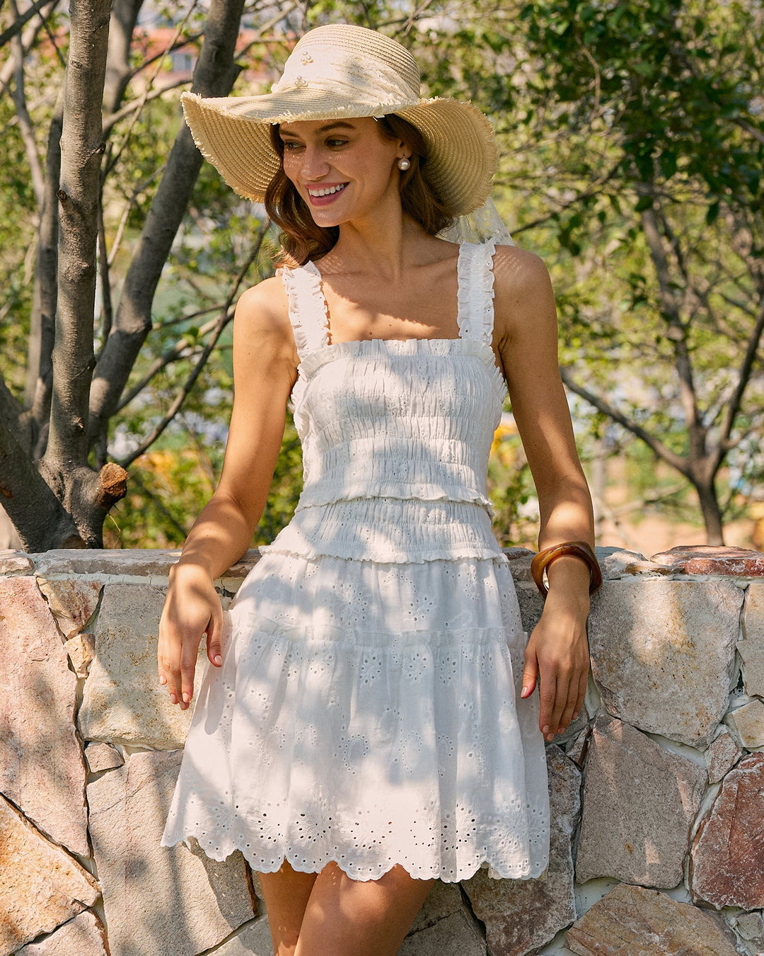 Morgan and Brooke | White Square Neck Shirred Mini Dress