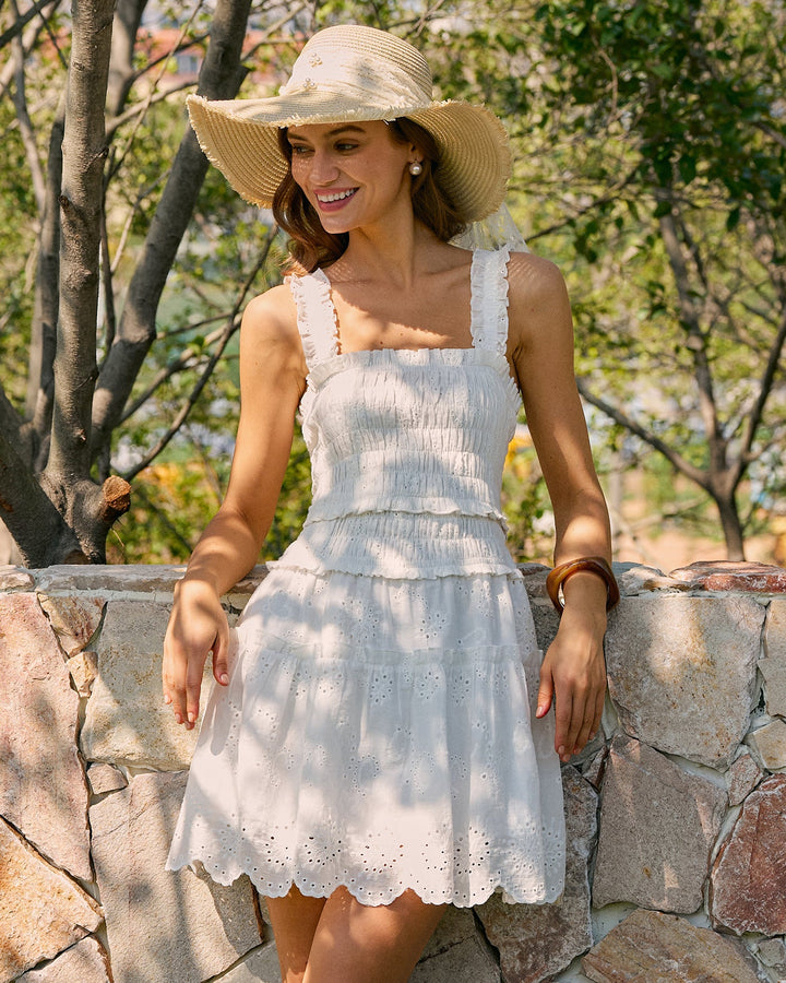 Morgan and Brooke | White Square Neck Shirred Mini Dress