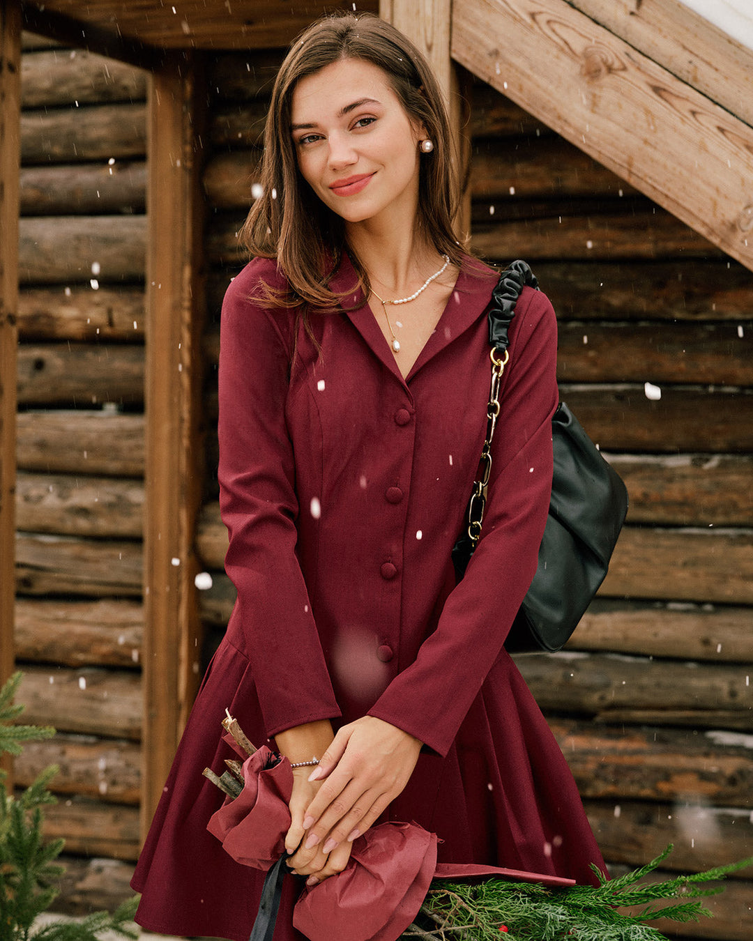 Morgan and Brooke | A-Line Mini Dress for Women in Wine Red