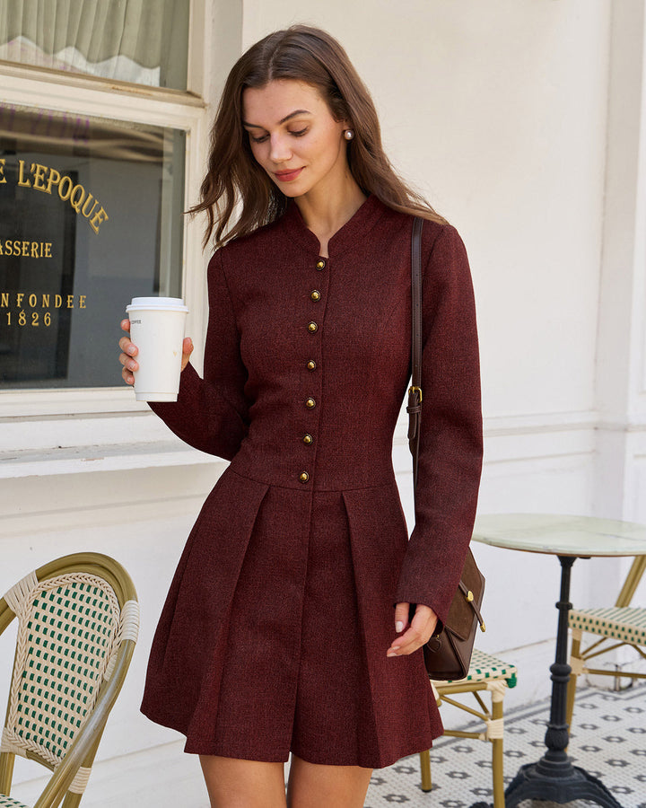 Morgan and Brooke | Pleated Mini Dress for Women in Wine Red