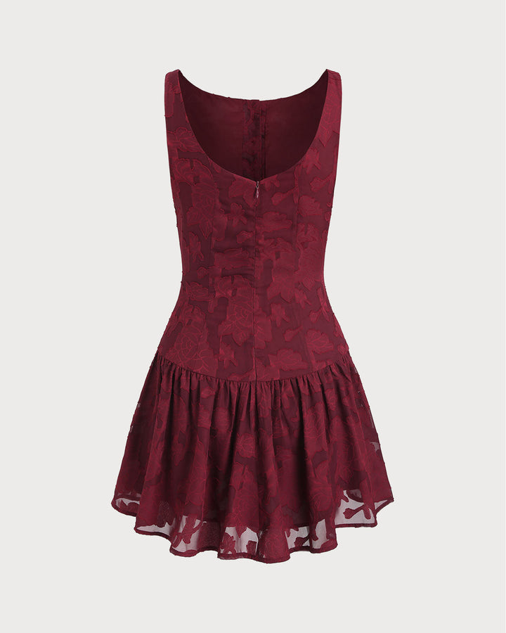 Morgan and Brooke | Jacquard Boat Neck A-Line Mini Dress, Red