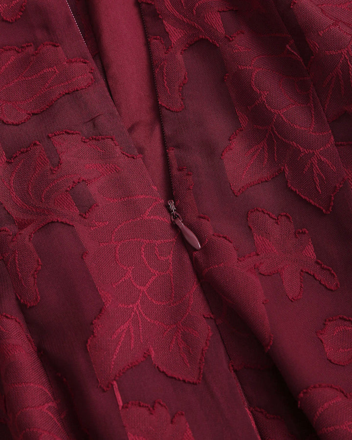 Morgan and Brooke | Jacquard Boat Neck A-Line Mini Dress, Red