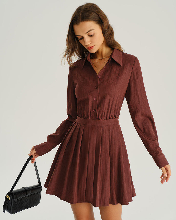 Morgan and Brooke | A-Line Pleated Mini Dress, Brick Red
