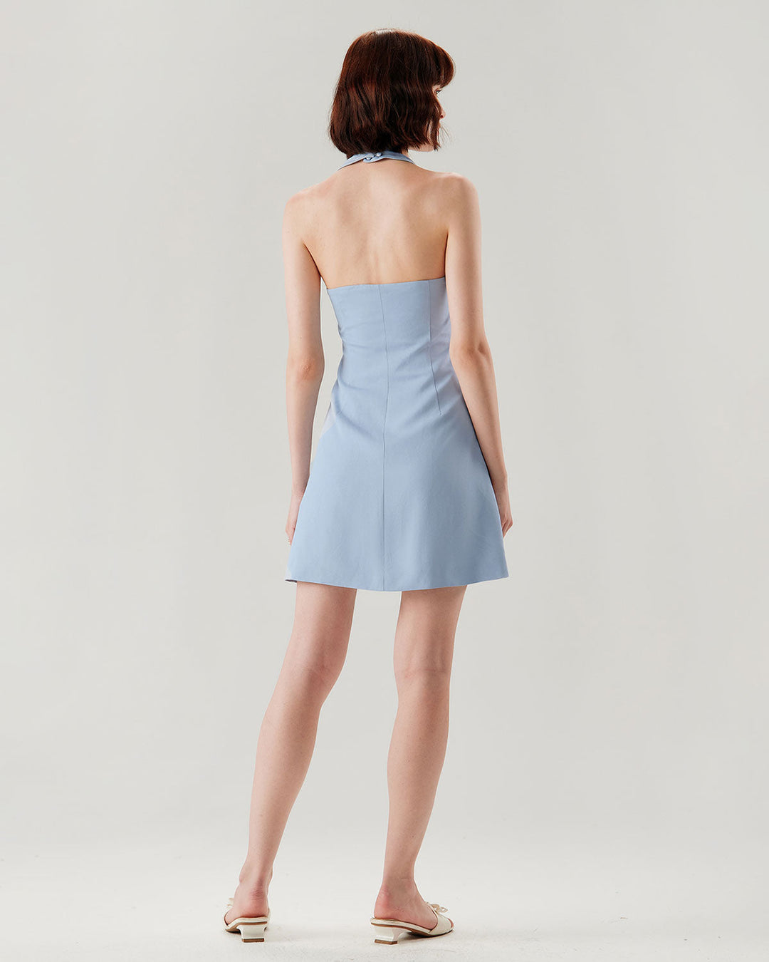 Morgan and Brooke | Halter Mini Dress in Blue with Button Pocket